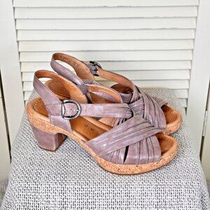 Gabor Leather Slingback Sandals Taupe Strappy Cork Heels US Size 7.5 - 8 |UK 5 G